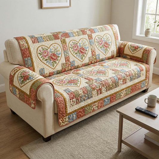 Radiant Blossom Quilted Sofa Cover GFTOQM4250