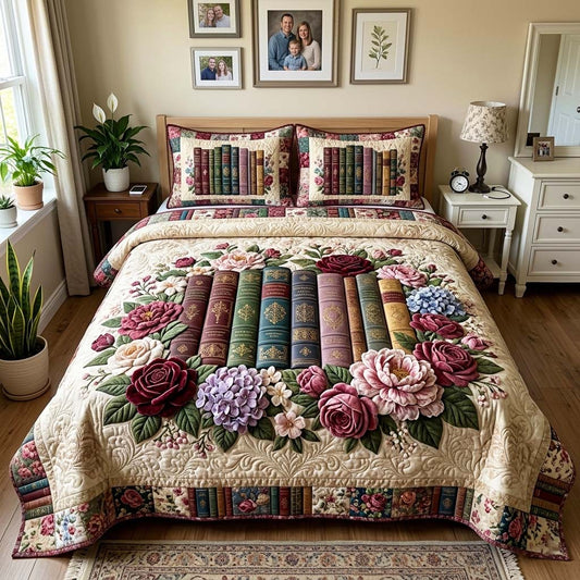 Floral Library 3-Piece Quilted Bedding Set GFTOQM4265