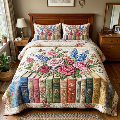 Botanic Books 3-Piece Quilted Bedding Set GFTOQM4267