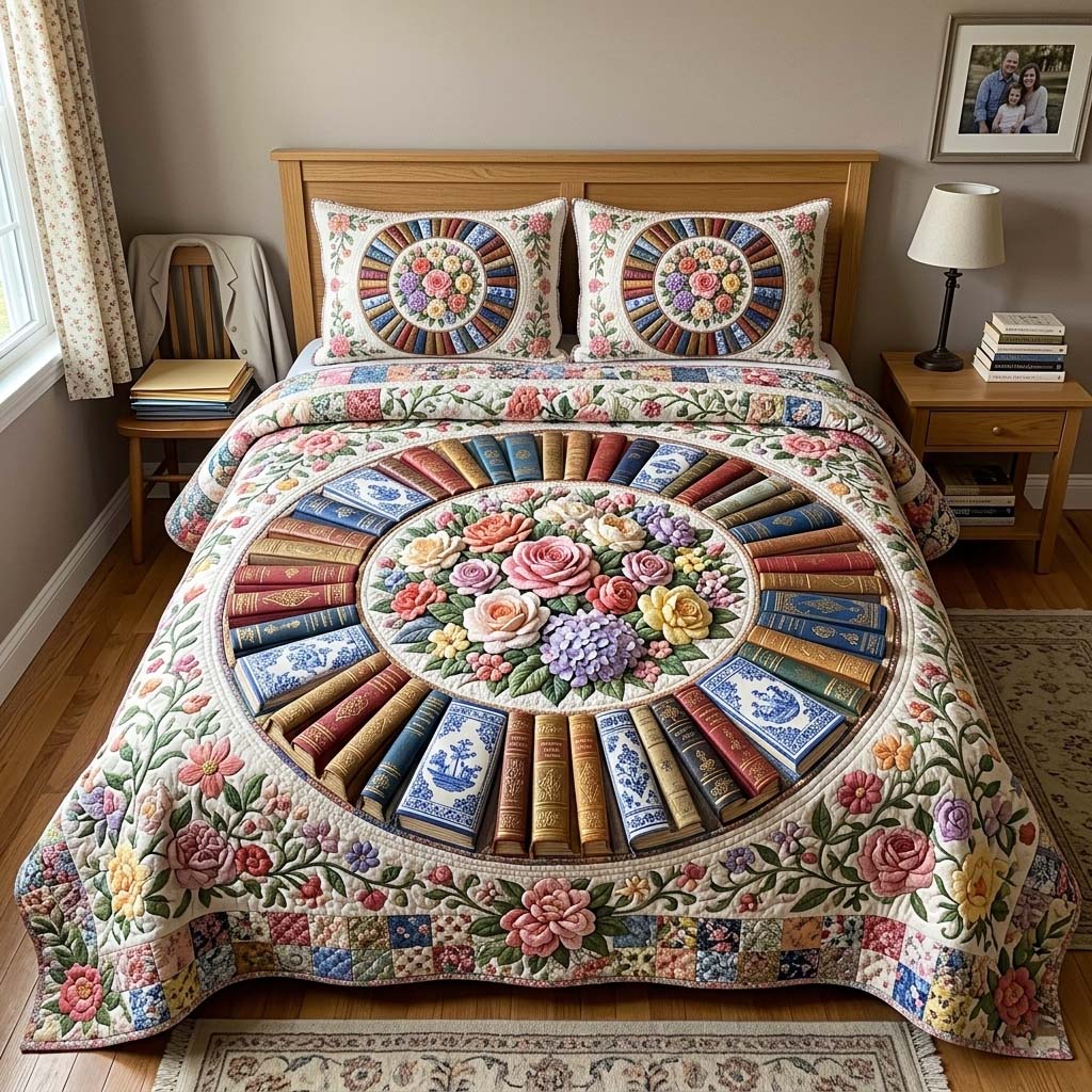 Book Mandala 3-Piece Quilted Bedding Set GFTOQM4268