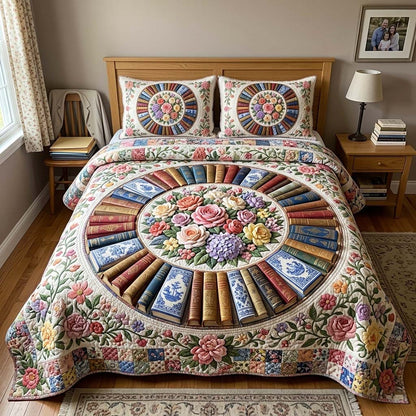 Book Mandala 3-Piece Quilted Bedding Set GFTOQM4268