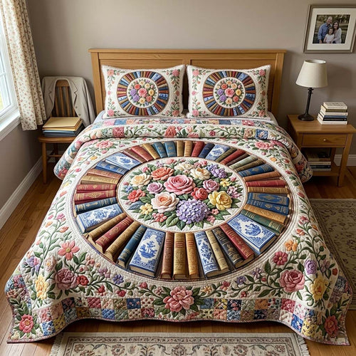 Book Mandala 3-Piece Quilted Bedding Set GFTOQM4268