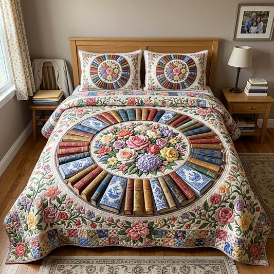 Book Mandala 3-Piece Quilted Bedding Set GFTOQM4268