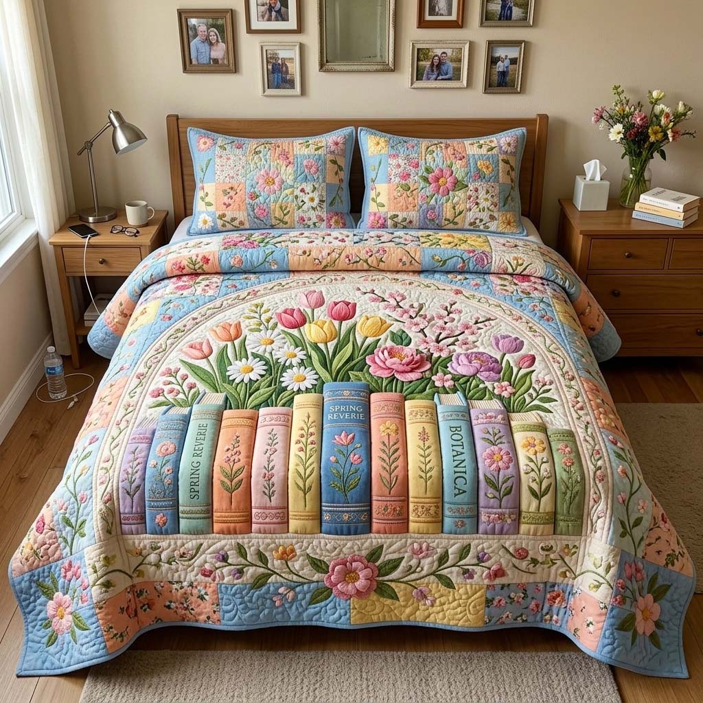 Spring Books 3-Piece Quilted Bedding Set GFTOQM4270