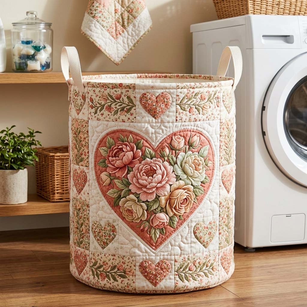 Flower Patchwork Quilted Laundry Basket GFTOQM4273