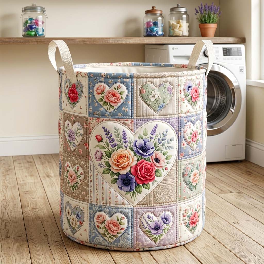 Flower Patchwork Quilted Laundry Basket GFTOQM4274