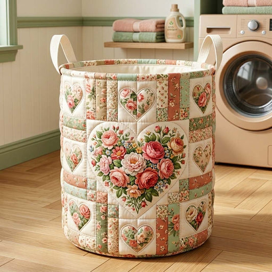 Flower Patchwork Quilted Laundry Basket GFTOQM4276