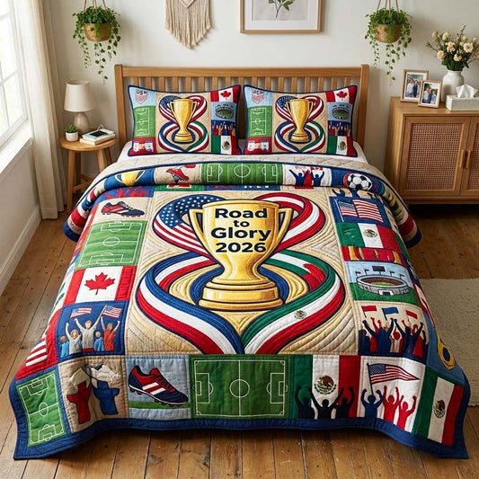 Golden Journey 3-Piece Quilted Bedding Set GFTOQM4406