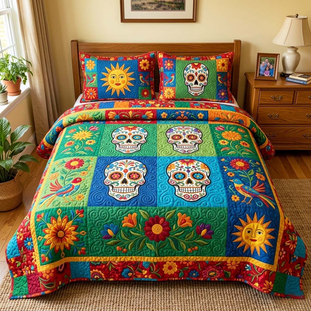 Skull Garden 3-Piece Quilted Bedding Set GFTOQM4411