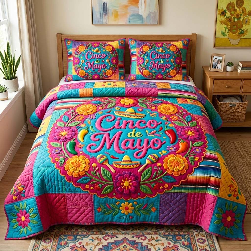 Fiesta Bloom 3-Piece Quilted Bedding Set GFTOQM4412