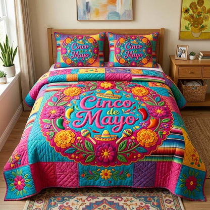 Fiesta Bloom 3-Piece Quilted Bedding Set GFTOQM4412