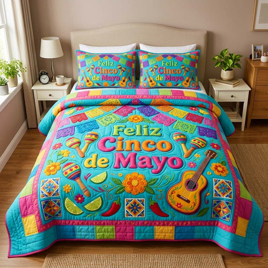 Fiesta Colors 3-Piece Quilted Bedding Set GFTOQM4414