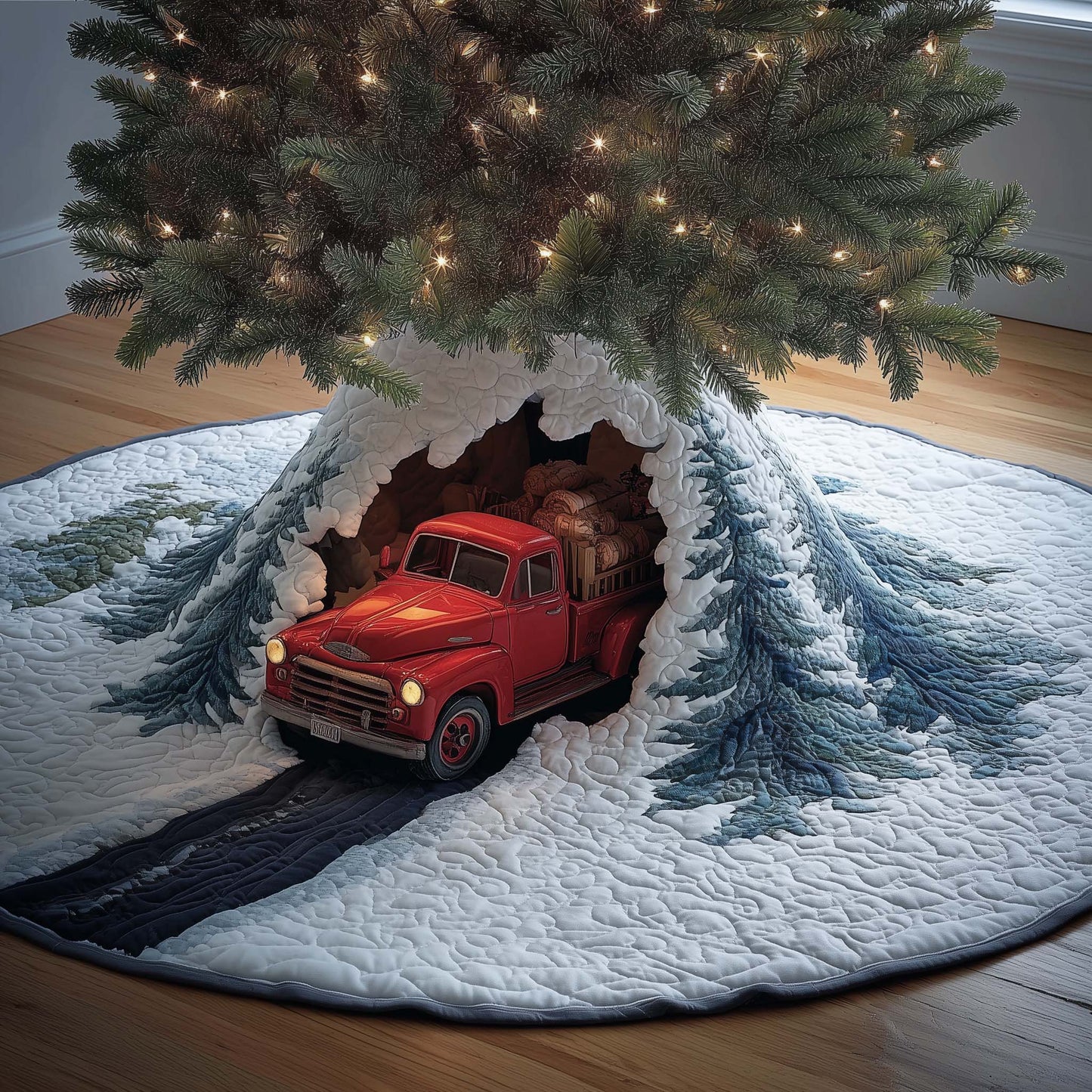 Snowy Truck Quilted Tree Skirt GFTOQM448
