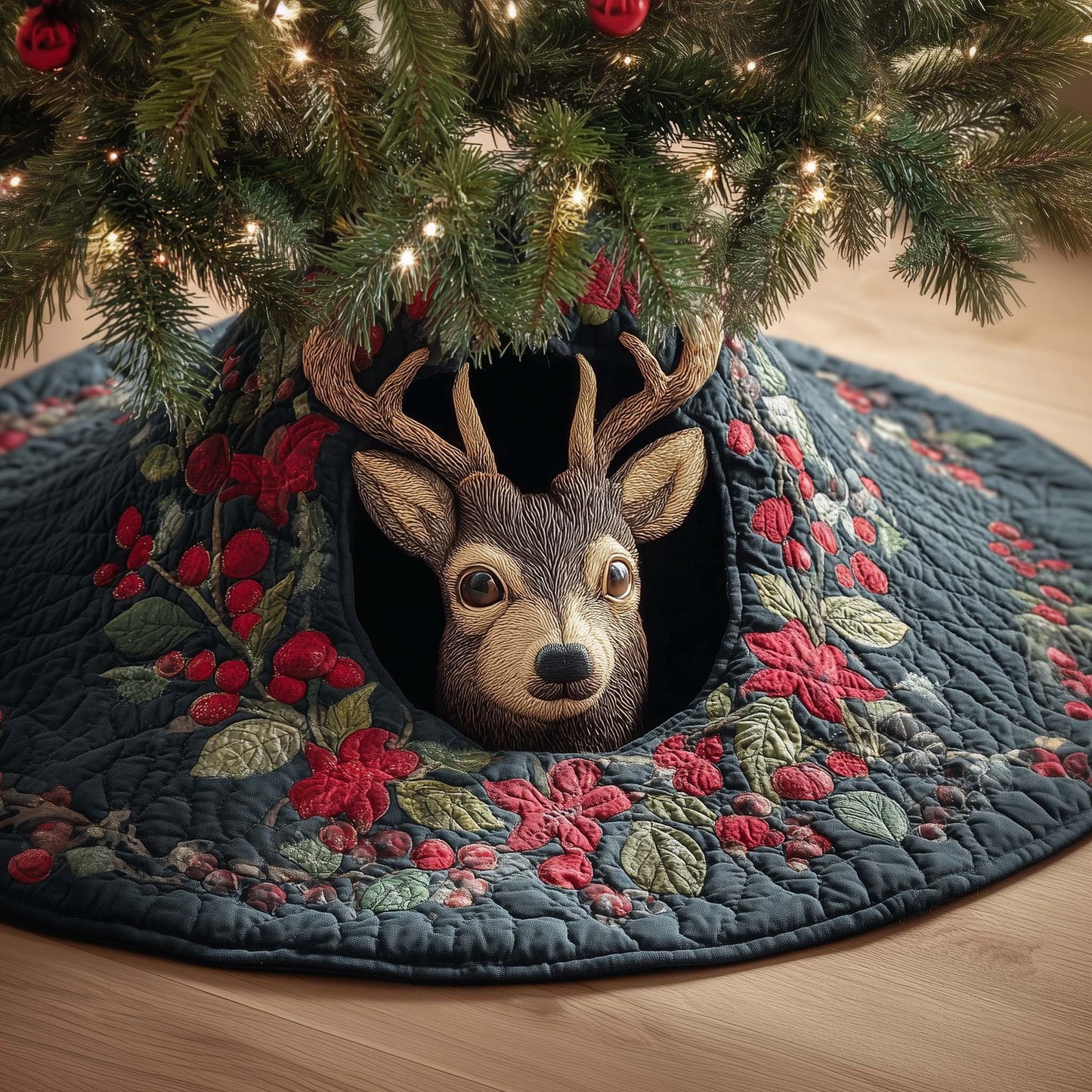 Floral Deer Quilted Tree Skirt GFTOQM460