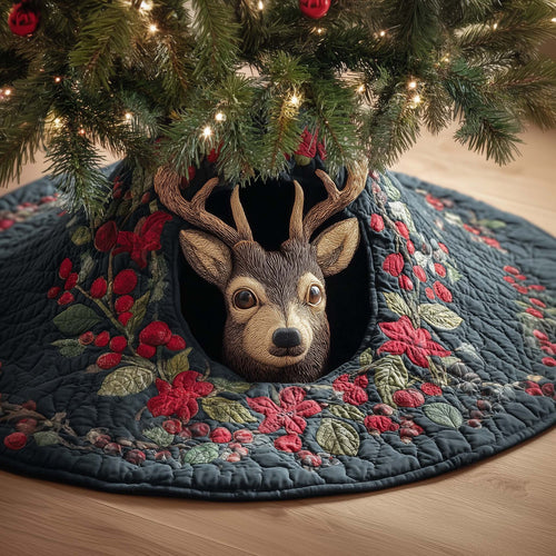 Floral Deer Quilted Tree Skirt GFTOQM460