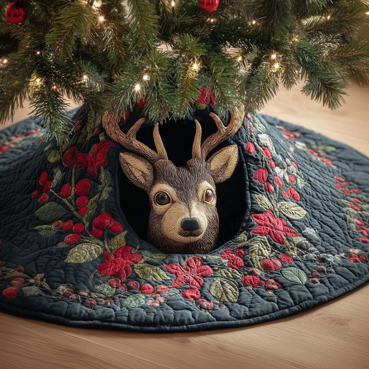 Floral Deer Quilted Tree Skirt GFTOQM460