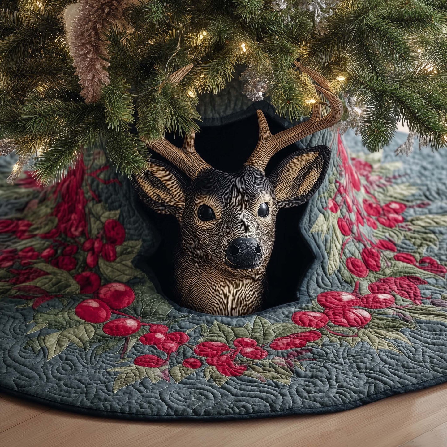 Berry Deer Quilted Tree Skirt GFTOQM461