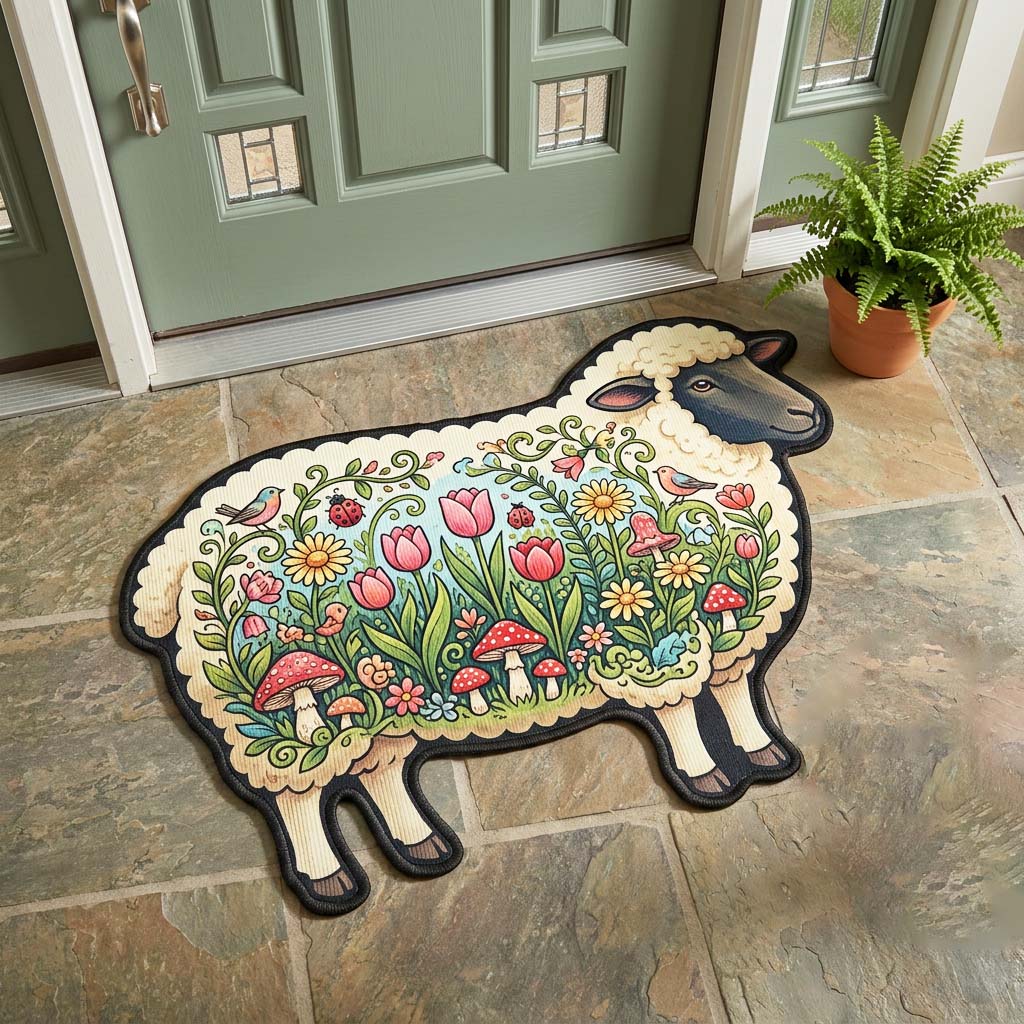 Spring Garden Sheep Custom Shape Doormat GFTOQM4663