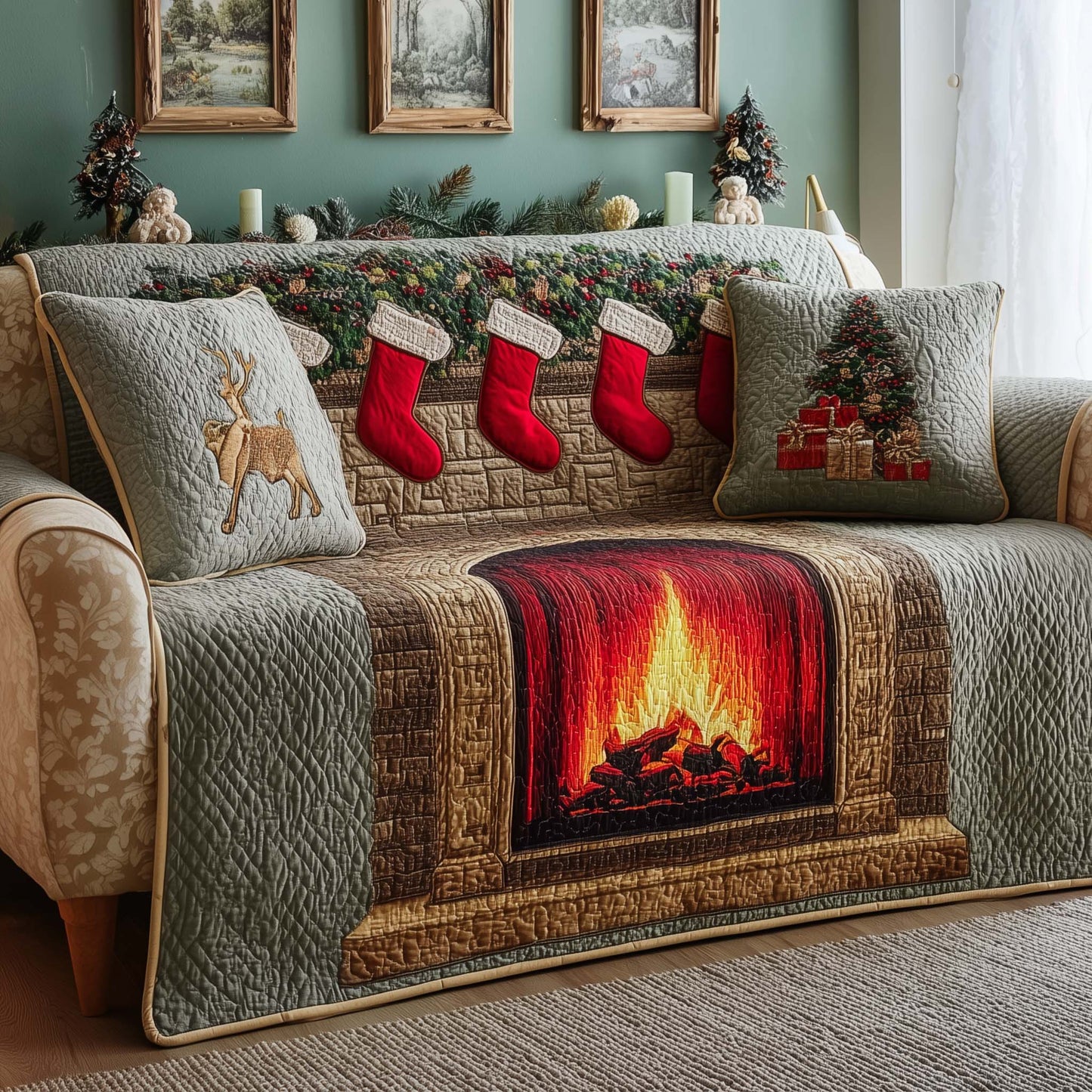 Stocking Hearth Quilted Sofa Cover GFTOQM473