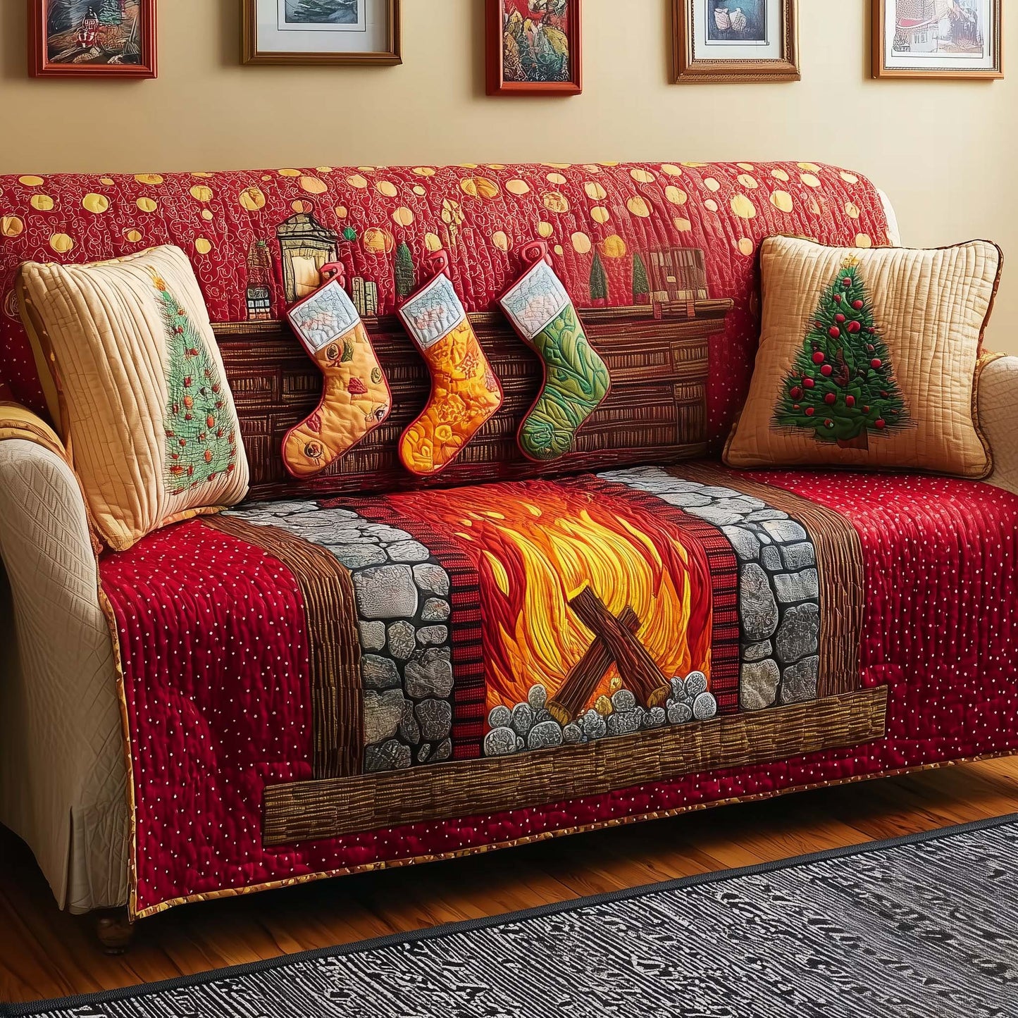 Holiday Hearth Quilted Sofa Cover GFTOQM475