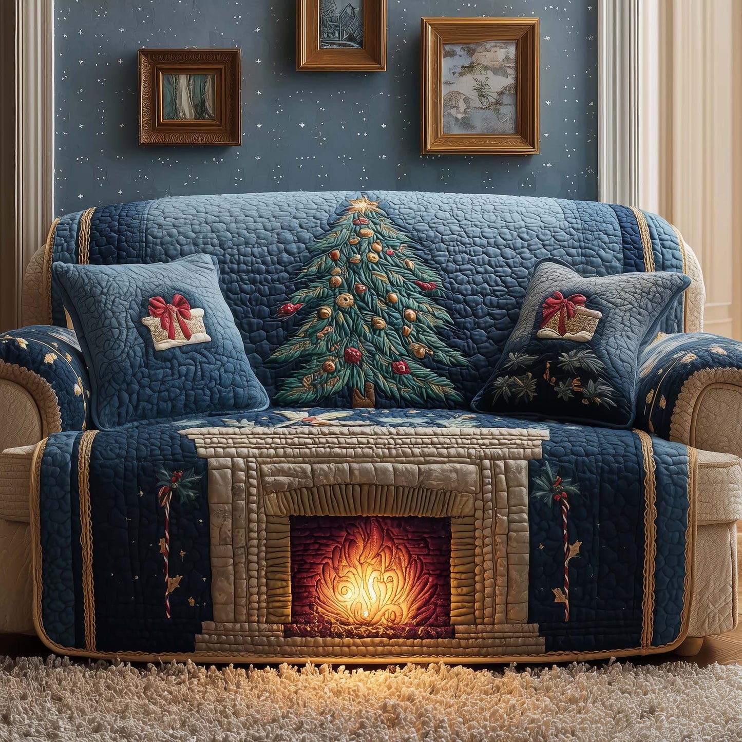 Stone Fireplace Quilted Sofa Cover GFTOQM478