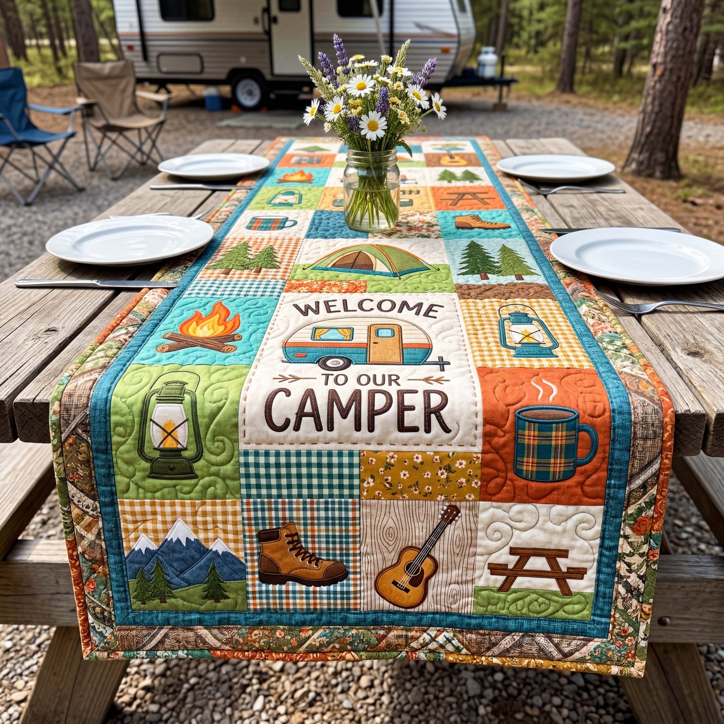 Rustic Camper Quilted Table Runner GFTOQM4829