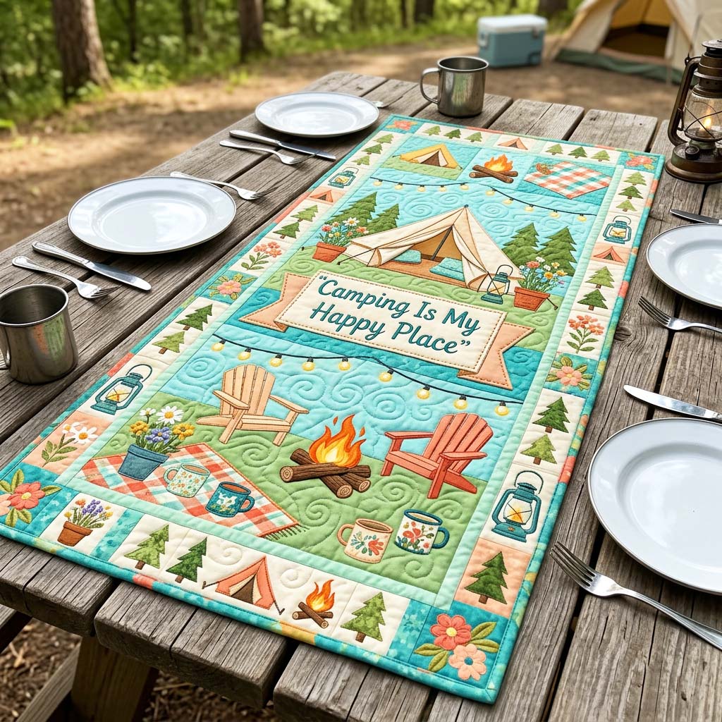 Happy Campsite Quilted Table Runner GFTOQM4833