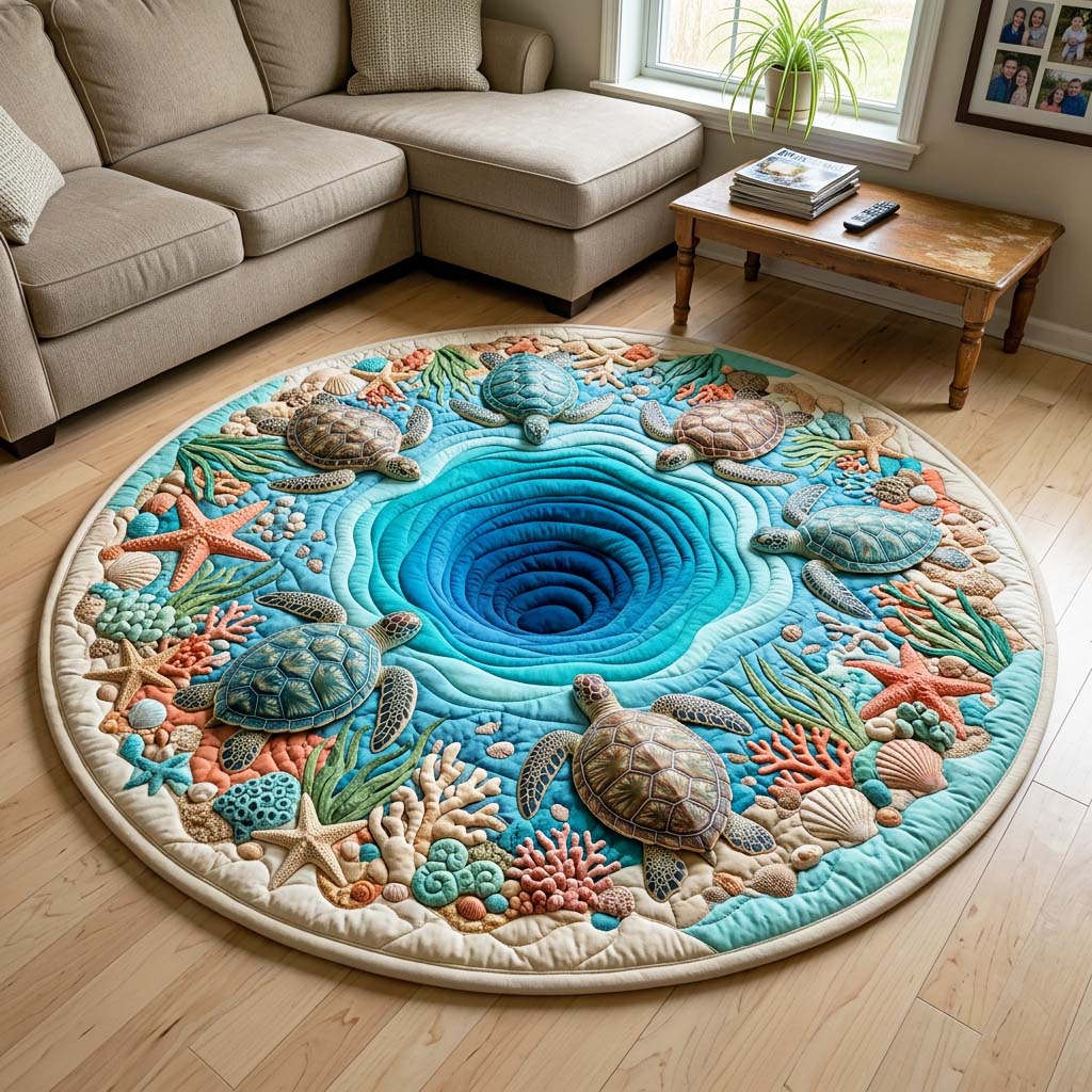Coastal Currents Quilted Round Mat GFTOQM4845