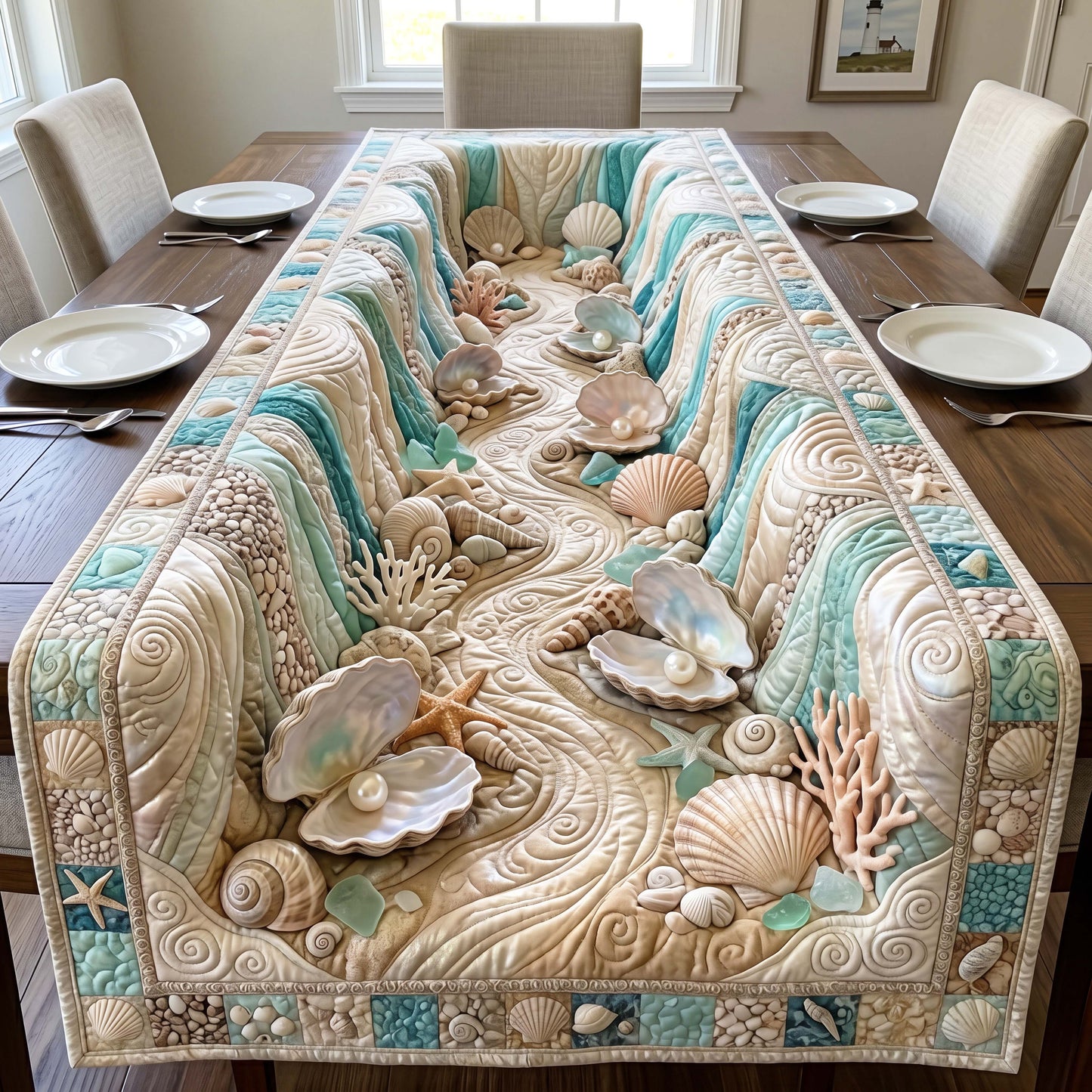 Seashell Cove Quilted Table Runner GFTOQM4902