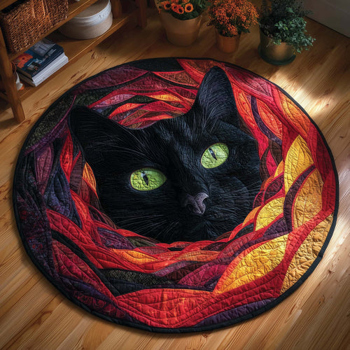 Black Cat Quilted Round Mat GFTOQM495