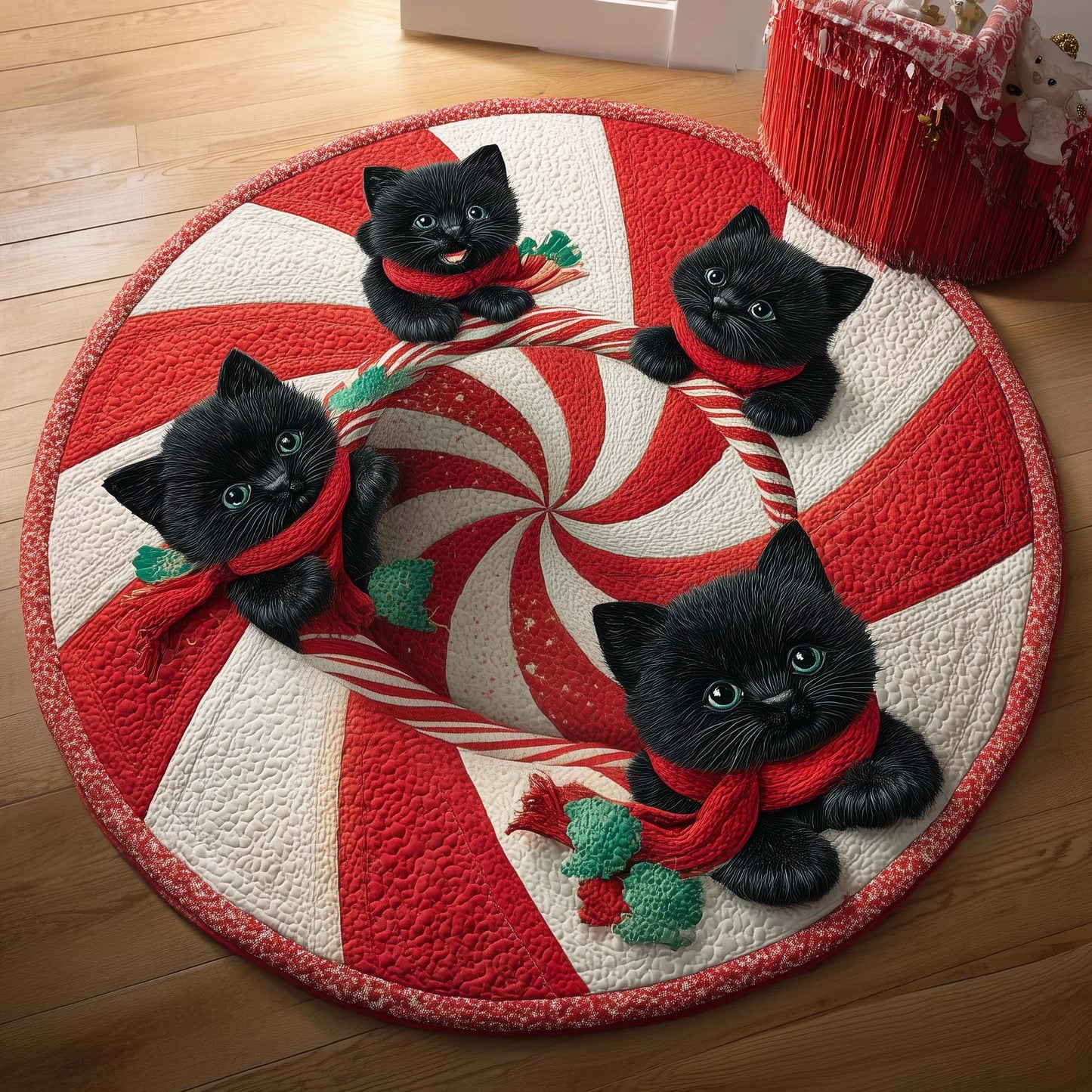 Peppermint Kittens Quilted Round Mat GFTOQM502