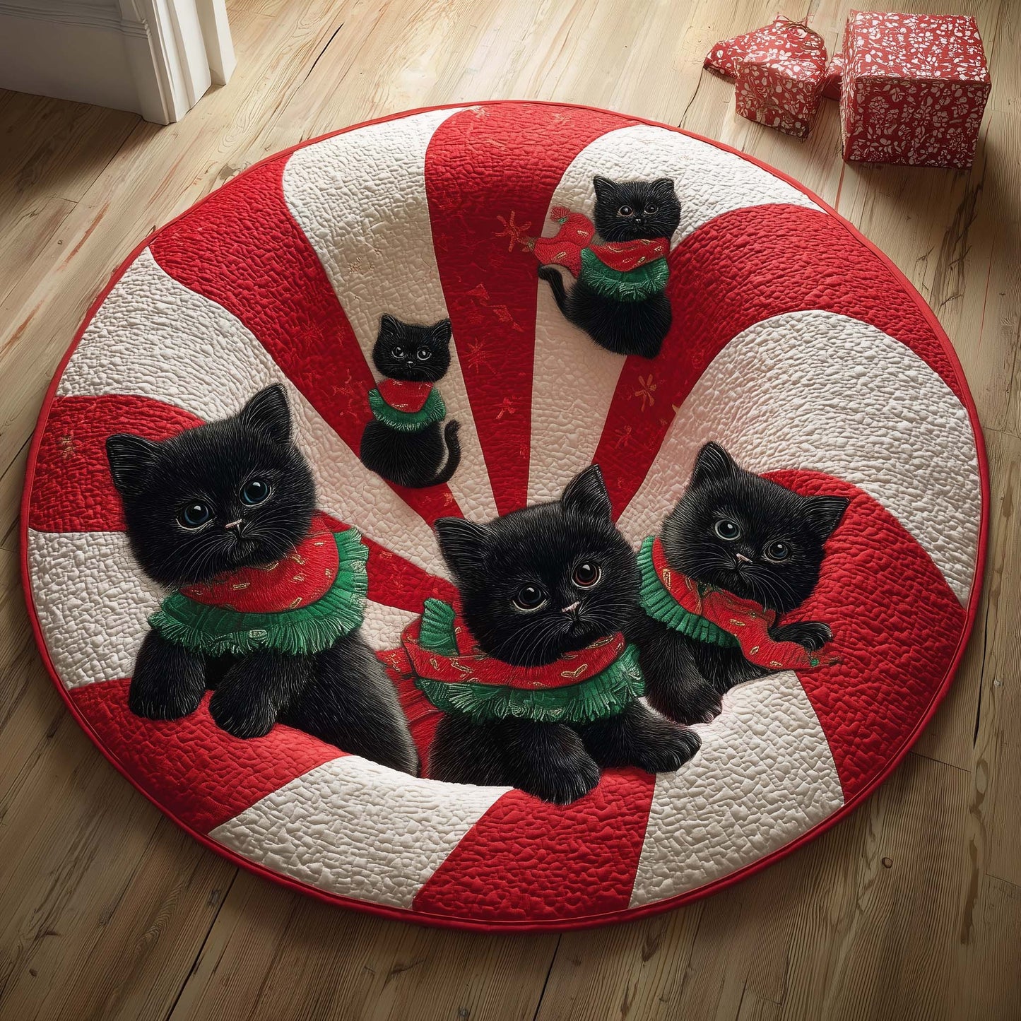 Peppermint Kittens Quilted Round Mat GFTOQM504