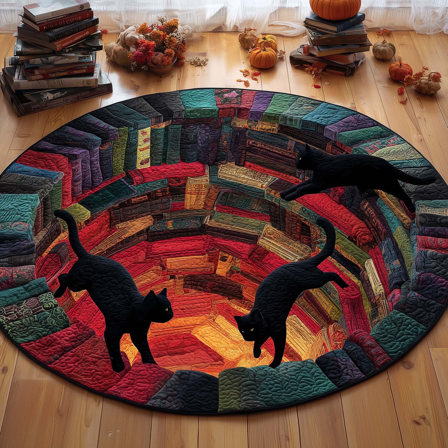 Bookish Cats Quilted Round Mat GFTOQM507