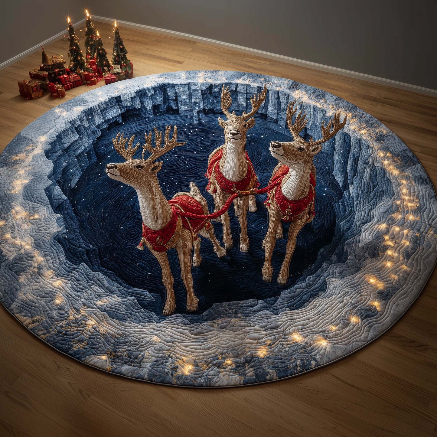 Flying Reindeer Quilted Round Mat GFTOQM512