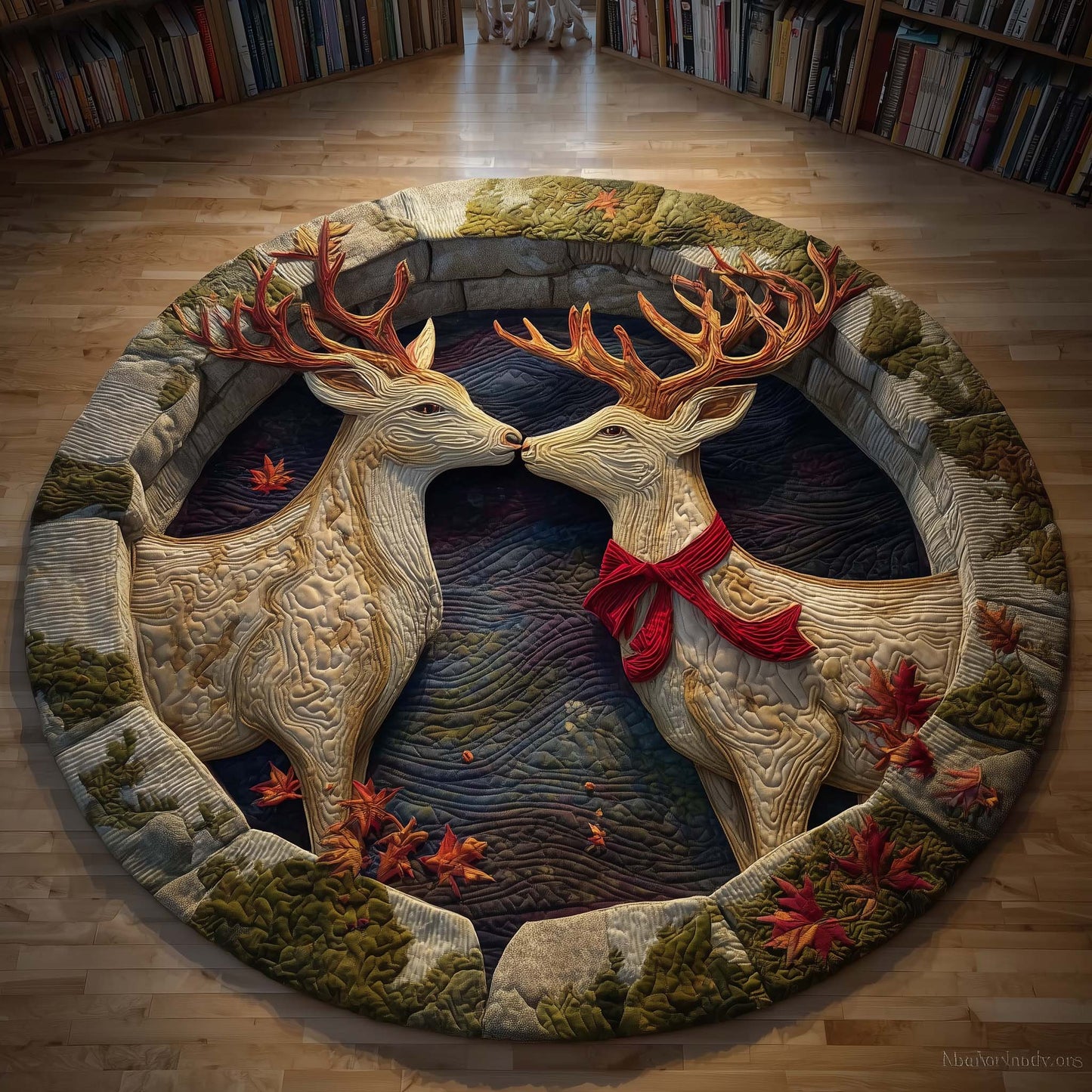 Kissing Stags Quilted Round Mat GFTOQM515