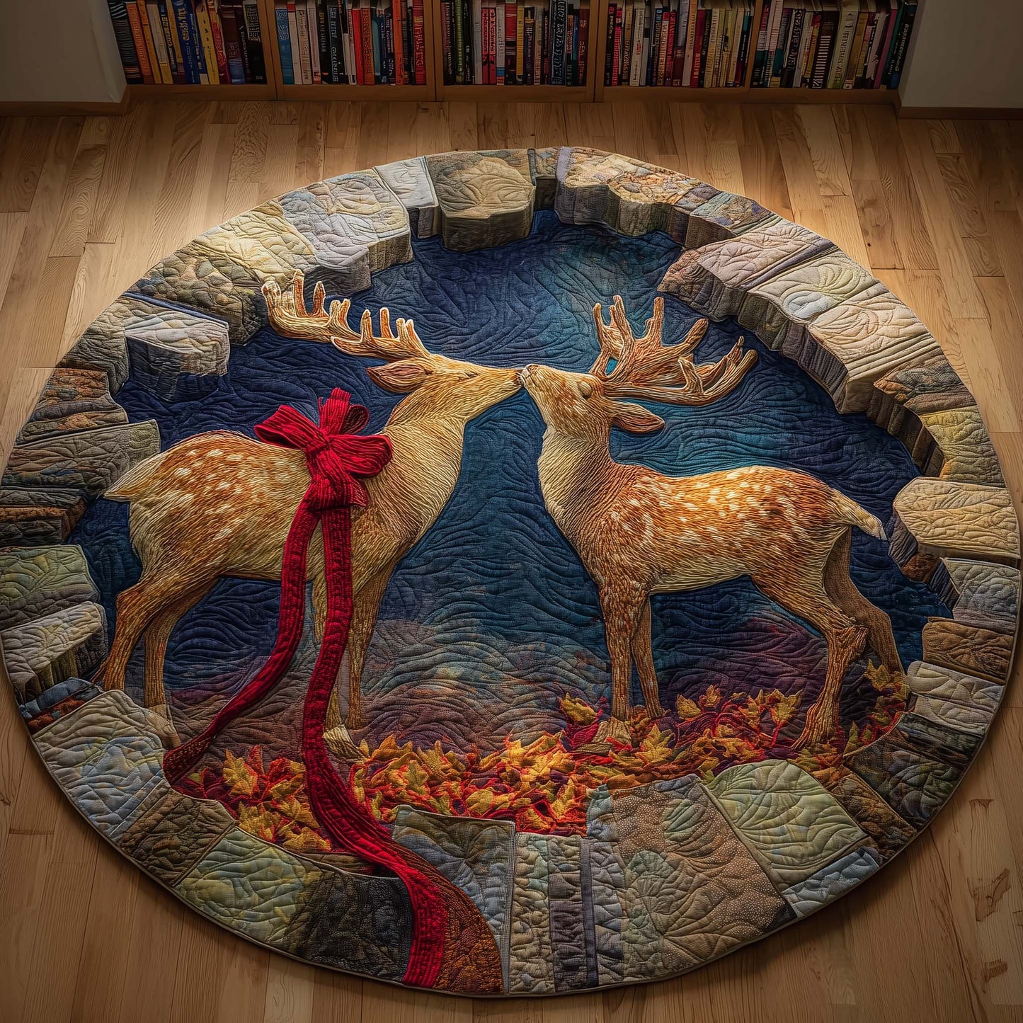 Couple Deer Quilted Round Mat GFTOQM516