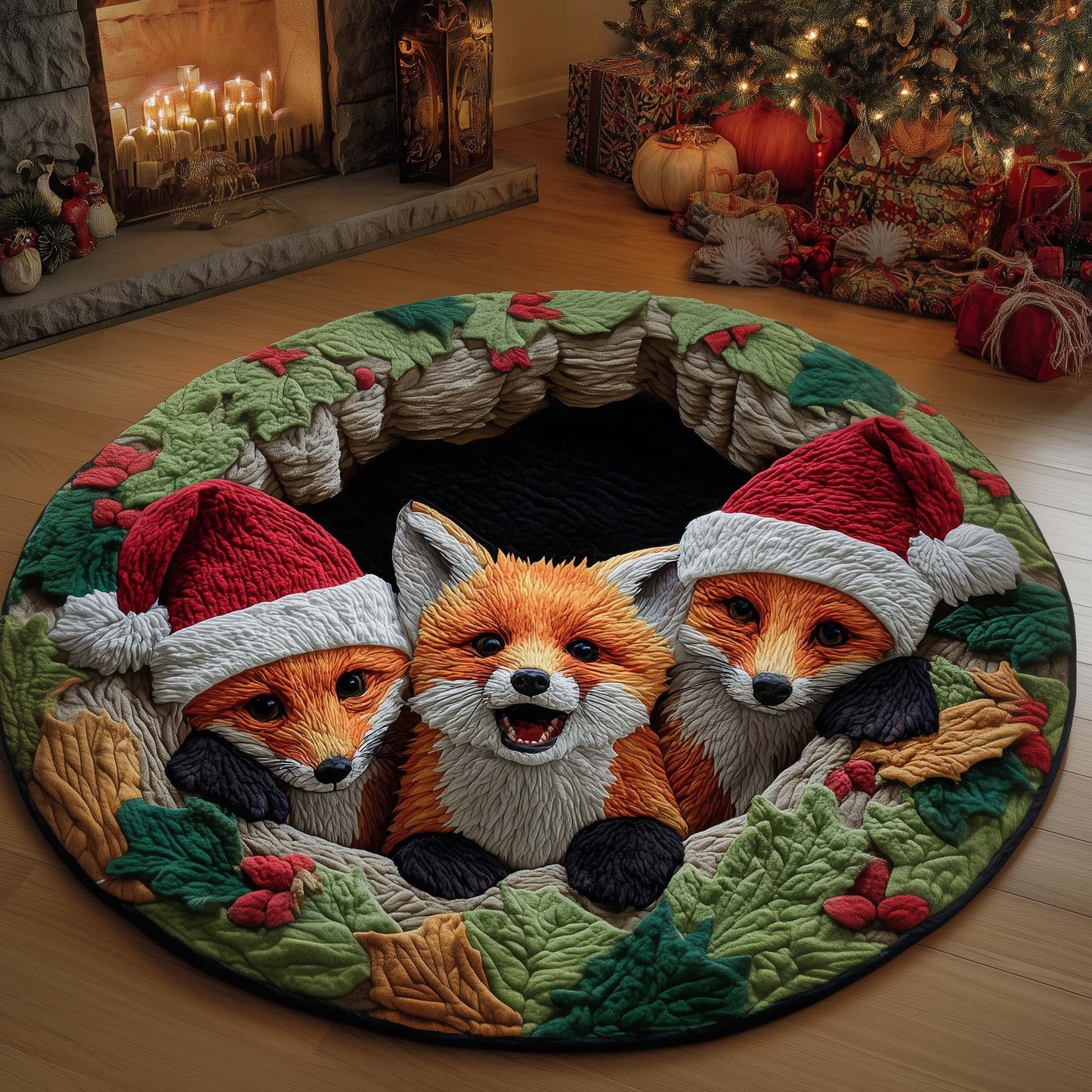 Santa Foxes Quilted Round Mat GFTOQM531
