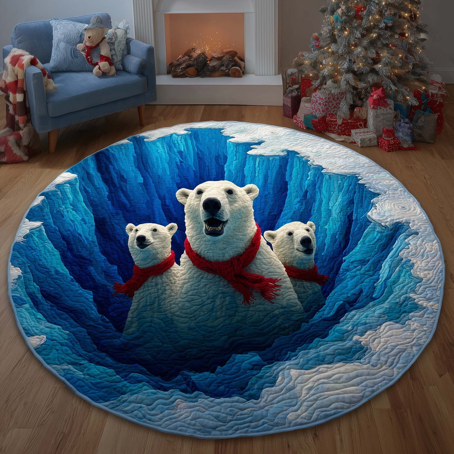 Scarf Bears Quilted Round Mat GFTOQM536