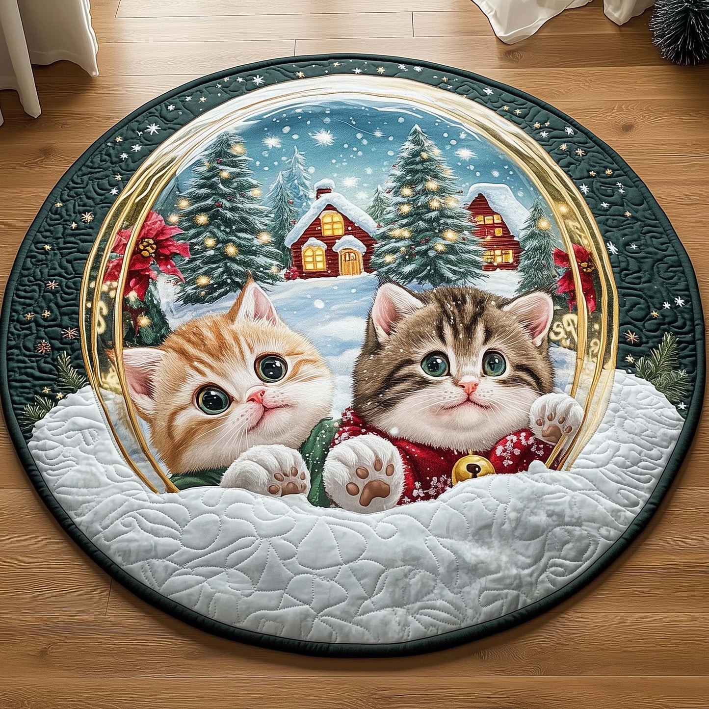 Christmas Kittens Quilted Round Mat GFTOQM54