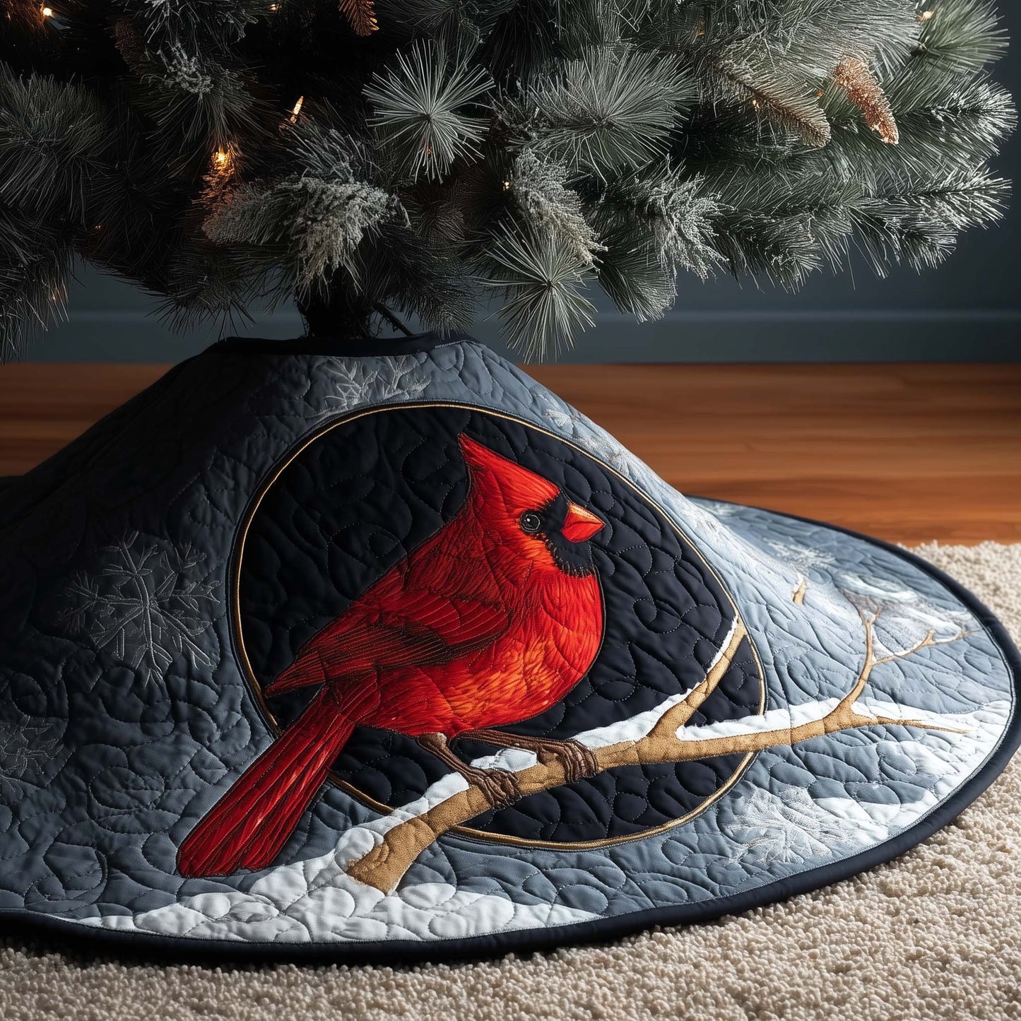 Midnight Cardinal Quilted Tree Skirt GFTOQM553