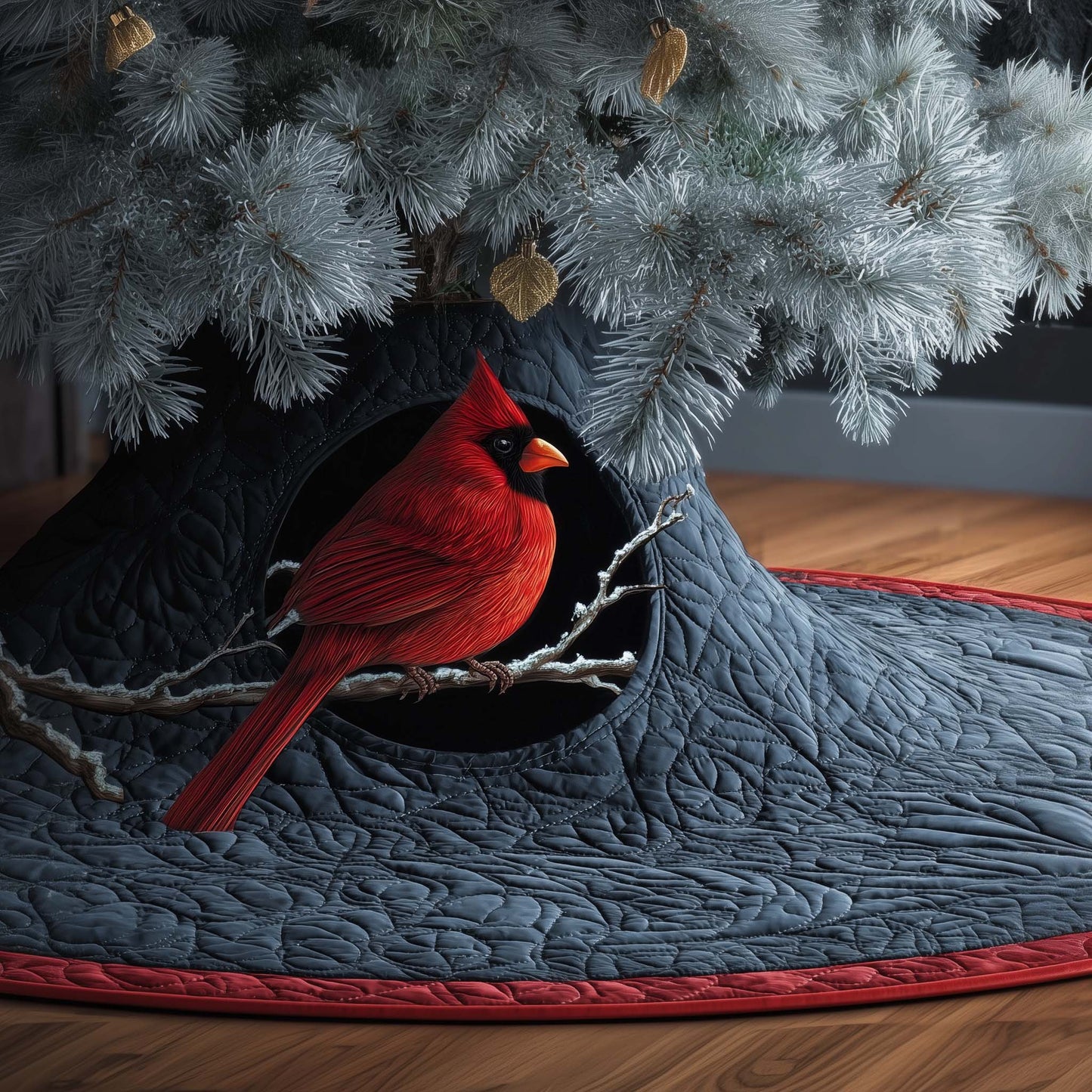 Dark Cardinal Quilted Tree Skirt GFTOQM554