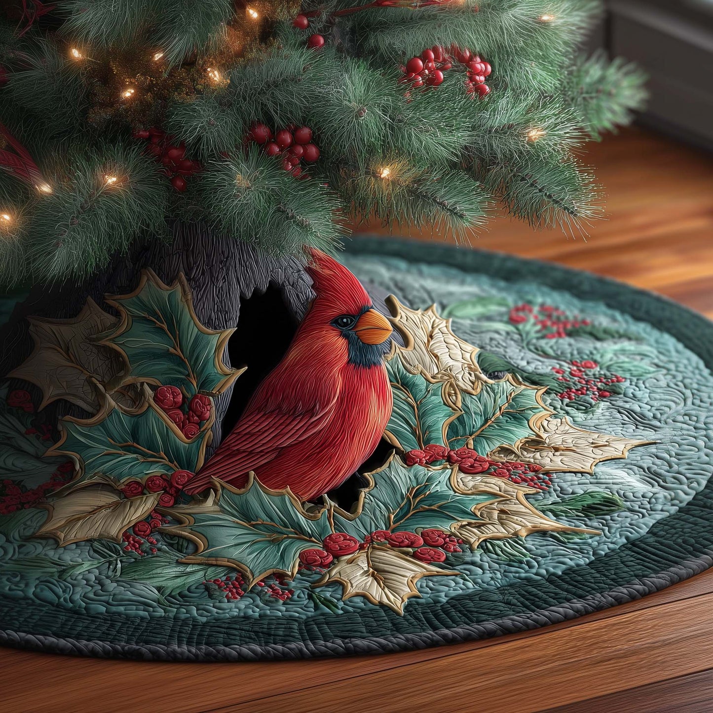 Forest Cardinal Quilted Tree Skirt GFTOQM555