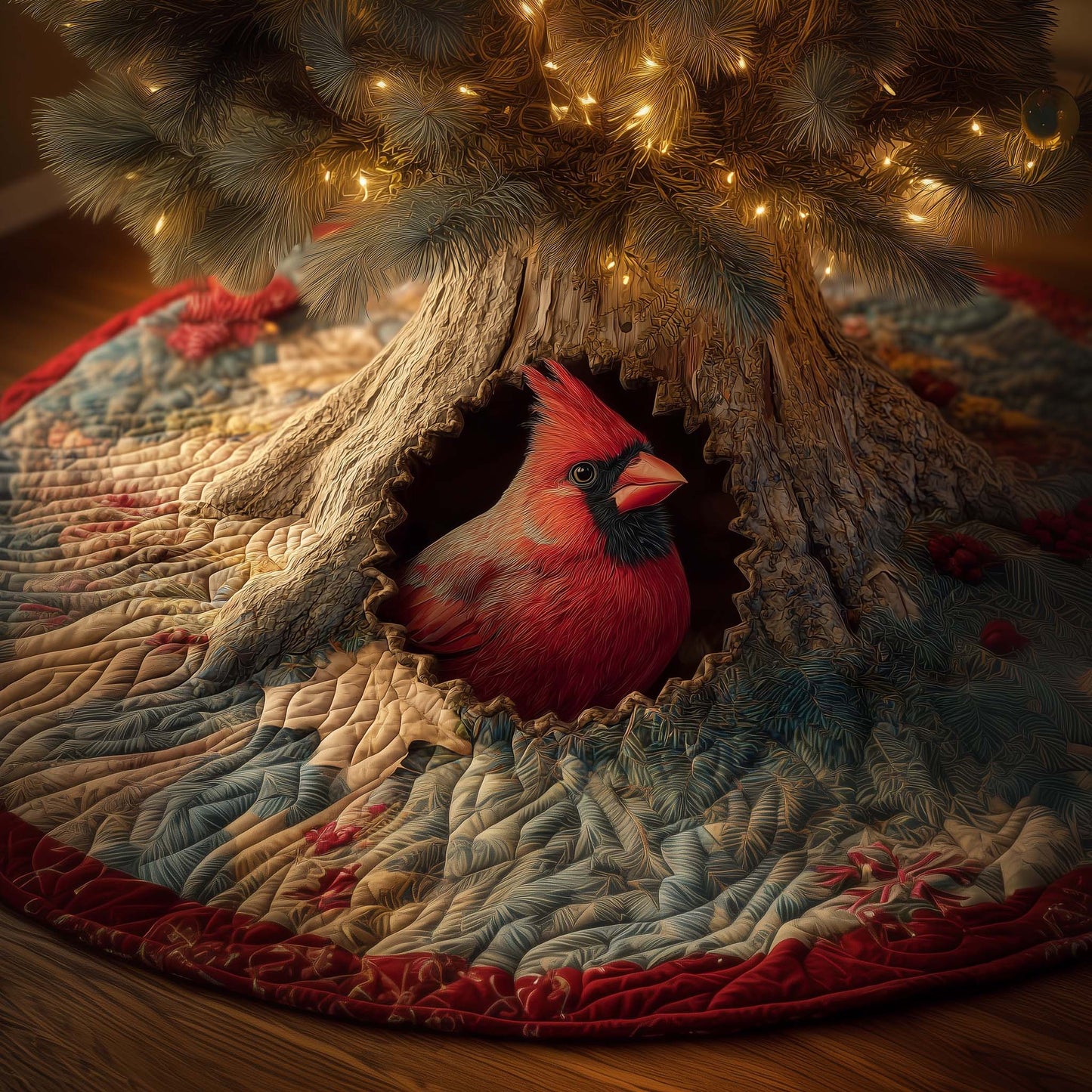Wood Cardinal Quilted Tree Skirt GFTOQM558