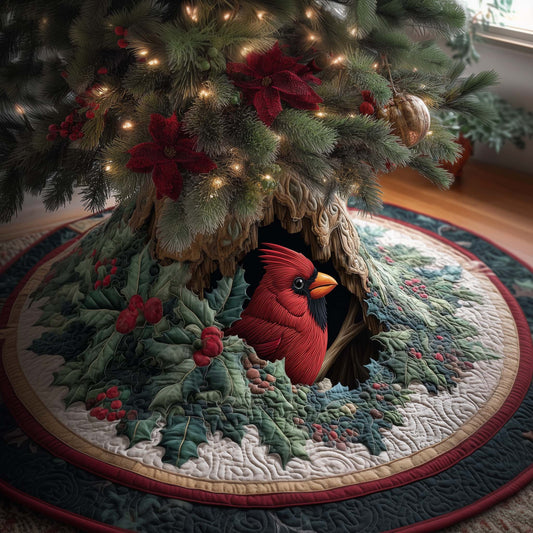 Pine Cardinal Quilted Tree Skirt GFTOQM559