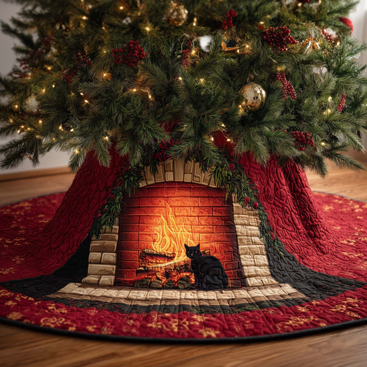 Fireplace Cat Quilted Tree Skirt GFTOQM572