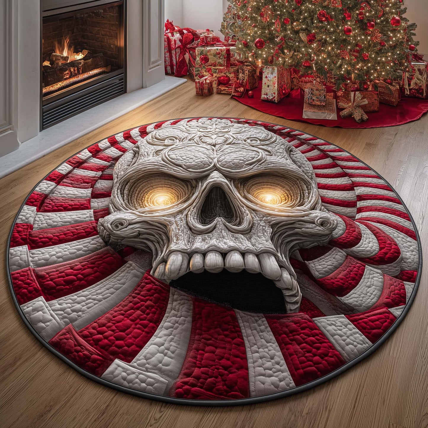 Peppermint Skull Quilted Round Mat GFTOQM585
