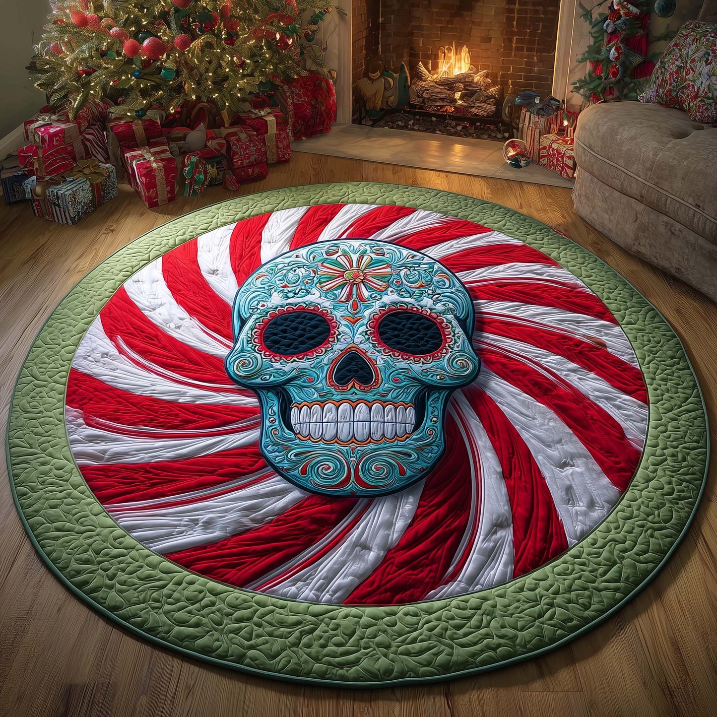 Candy Skull Quilted Round Mat GFTOQM588