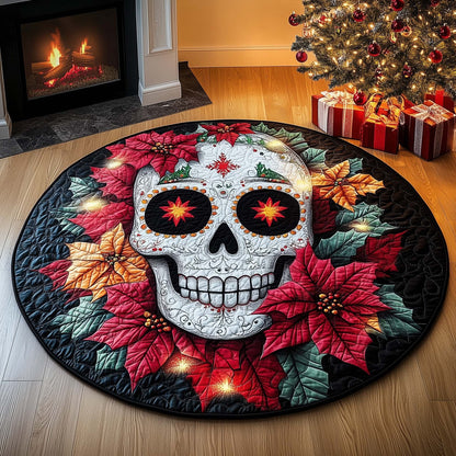 Poinsettia Skull Quilted Round Mat GFTOQM589