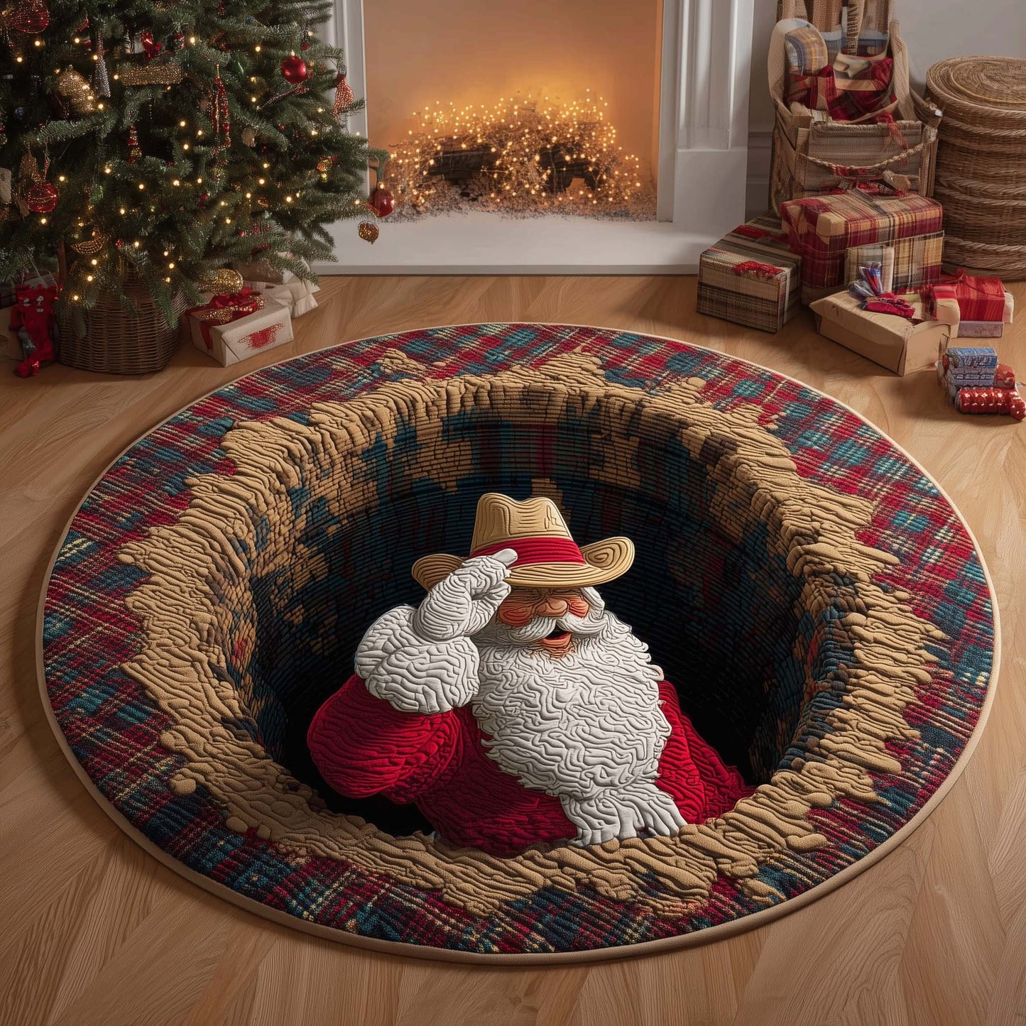 Cowboy Santa Quilted Round Mat GFTOQM601