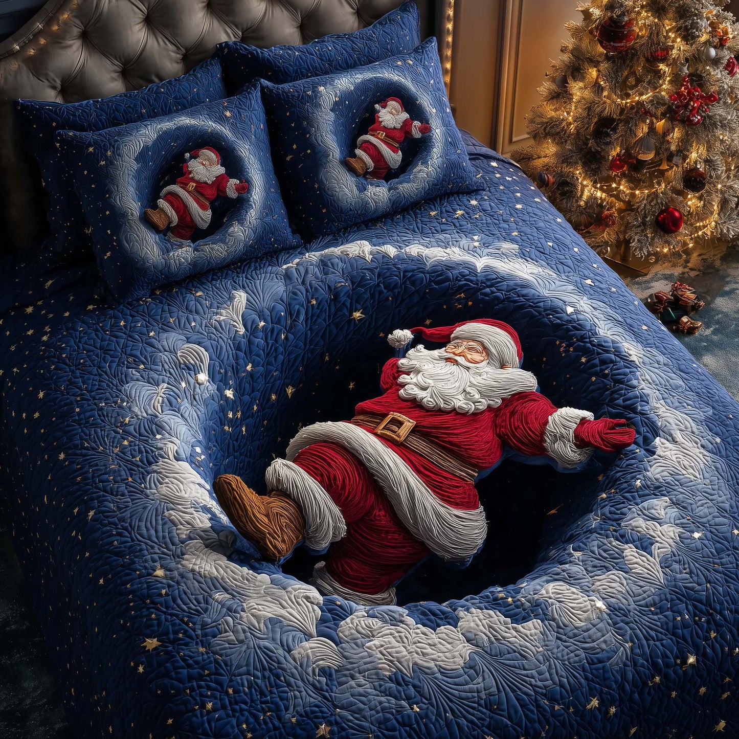 Falling Santa 3-Piece Quilted Bedding Set  GFTOQM605